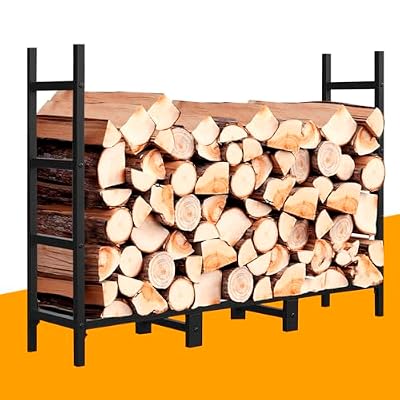 USCNC 4FT Matte Black firewood rack outdoor Indoor Holder for Fireplace Wood Storage?Outdoor Indoor Metal Wood Pile Storage Organizer, Patio Logs Stand tool