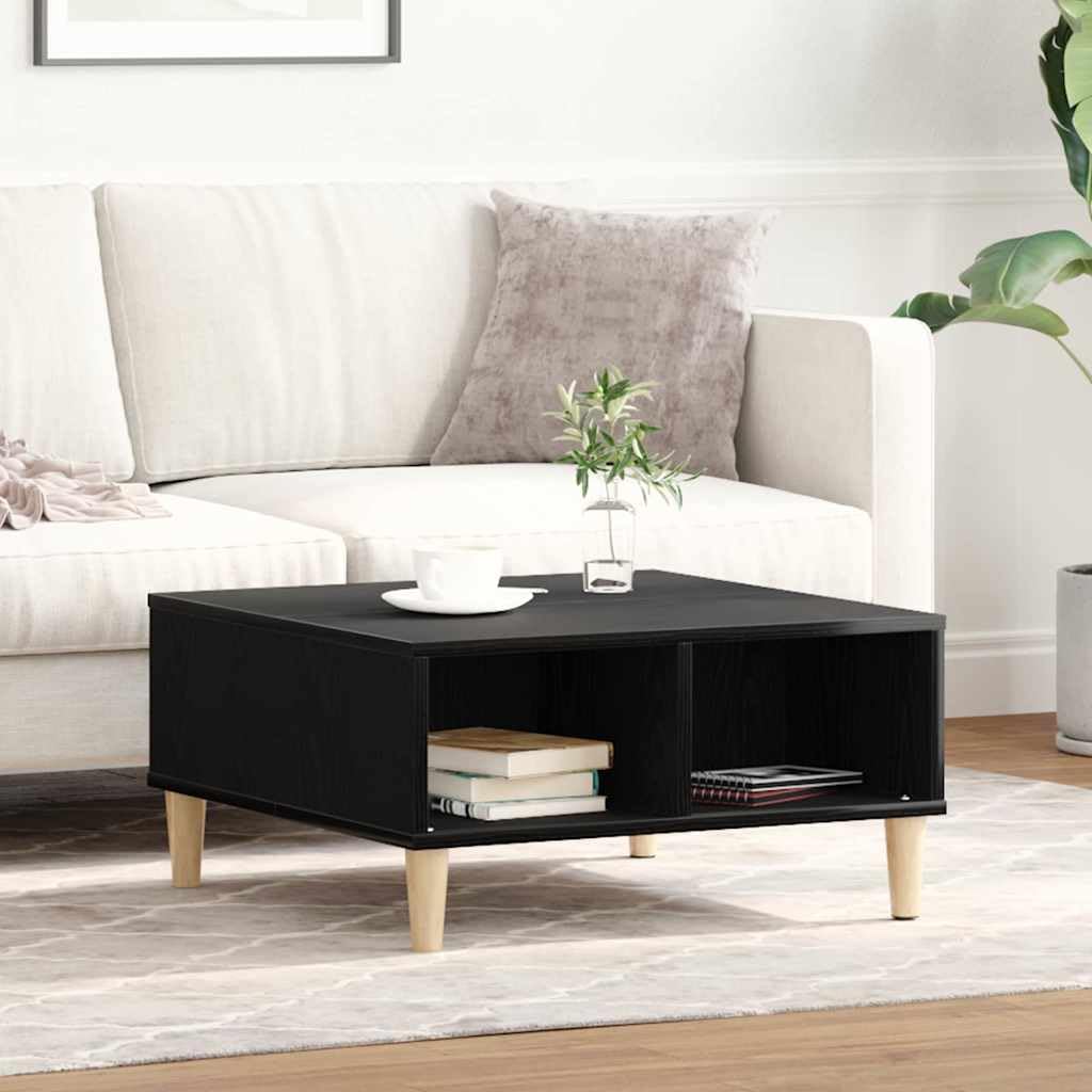 Mesa de centro de roble negro 60 x 60 x 30 cm, madera de ingeniería, 2 estantes, 75 kg, mini mesa de salón