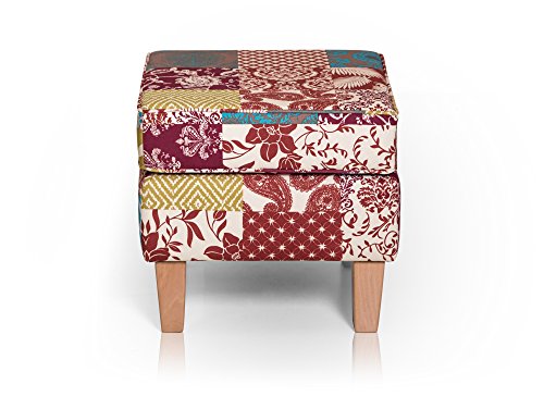 moebel-eins Willy Hocker Sitzhocker Polsterhocker Fußhocker Fußablage Patchwork Bunt – Bild 3