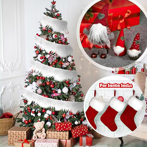 Kunstfell zum Basteln, 5 x 150CM Fell zum Basteln, Plüsch-Kunstfell-Stoff, Kunstfells Band Kunstpelz Fellstoff für Heimwerker Cosplay, Gnome Beard, Santa Hair Weihnachtsbaumdekoration (Weiß)
