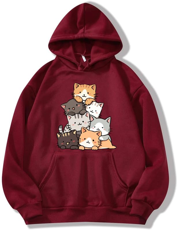 Cute cat Hoodie Sweatshirt Anime Girl Women Causal Stylish Latest Black Lavender Beige Peach White Maroon-image-42