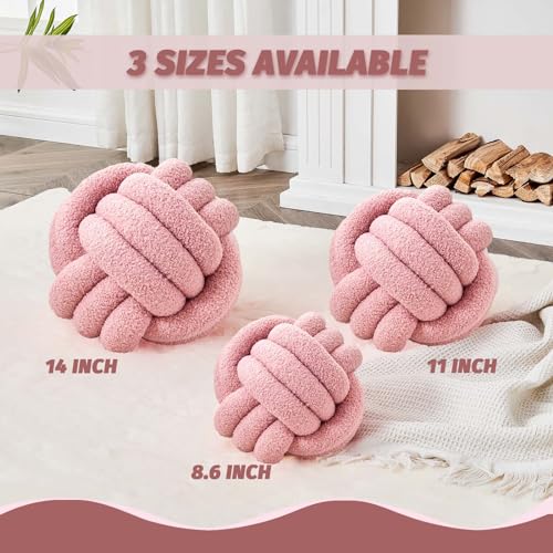 Image of Uvvyui Knot Pillow Ball, Soft Home Decorative Round Throw Pillow, Handmade Knotted Plush Pillow, Round Boucle Pillow Cushion (8.6 Inches Blush Pink)