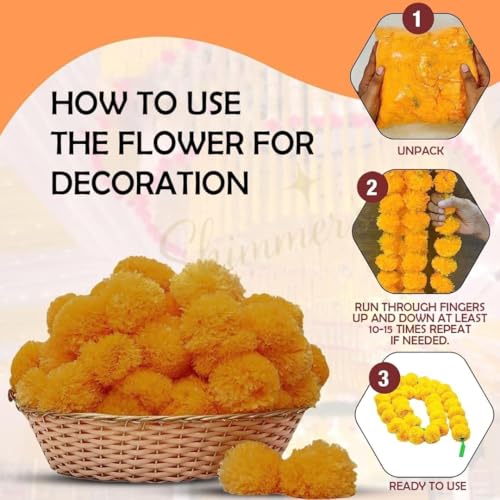 Image of Shimmers Decoration Kit Set of 17 Pcs, Yellow Net Curtains with Artificial Wisteria Flowers, Marigold Garland, Dream Catcher Hanging and Hooks for Ganpati Decoration Home Decor Setup