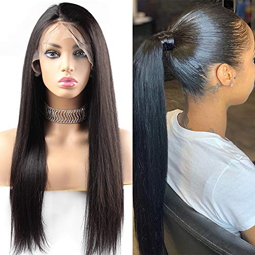 Giannay Straight Lace Front Wigs Glueless Wig for Black Women Synthetic Lace Wig 180% Density Wigs Pre Plucked Hairline With Baby Hair Heat Resistant 24 Inch