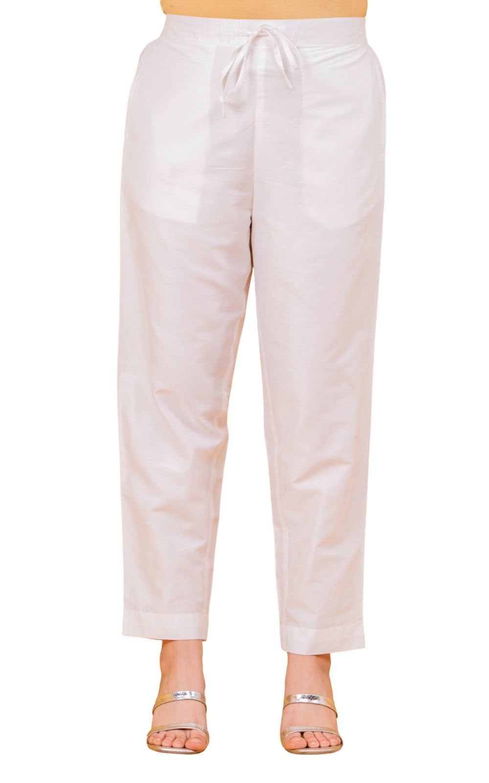 Blended Silk White Solid Festival Wear Trousers for Women-image-21