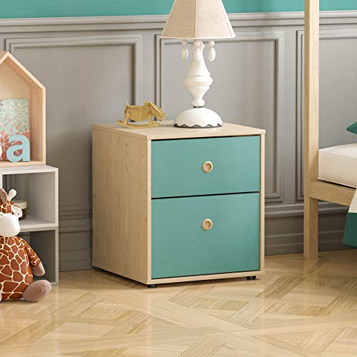 Junior Vida Neptune - Mesita de Noche con 2 cajones, cómoda de Almacenamiento para Dormitorio, Muebles Infantiles (Azul y Roble)