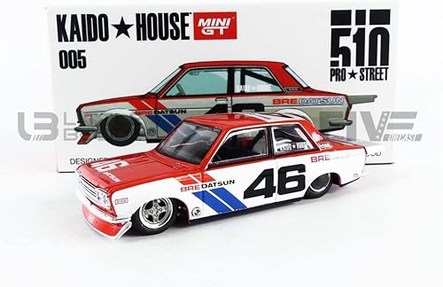 TSM Modelo Datsun 510 Pro Street Versión 1 #46 BRE Rojo y Blanco (Diseñado por Jun Imai) Kaido House 1/64 Modelo de auto fundido a presión por True