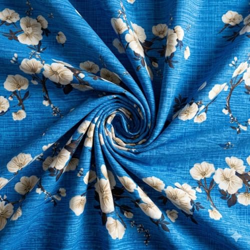 Image of Cotton Bolls Textiles Glace Cotton Flat Bedsheet 90x90 Inch with 2 Pillow Covers - Soft Breathable Glace Cotton, Printed Bedding Set for Double Bed