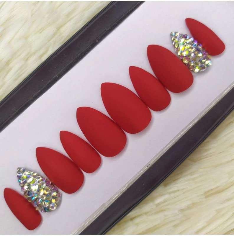 Handmade Artificial Nail Tips | Press On Nails for Women with Glue | False Nail Set Glitter Nail Art Kit | Long Lasting Fake Nails for Party, Wedding | Pack of 12-image-38