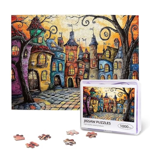 Fairytale House Puzzle 1000 Pieces，Colorful Houses Puzzles for Adults 1000 Pieces, Fairy Tale Town Puzzles，Charm Town Whimsical Jigsaw...