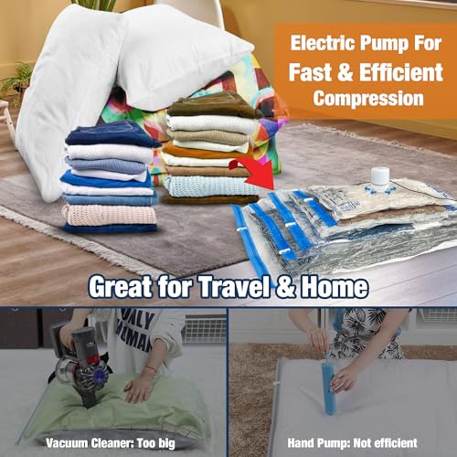Image of HIBAG Vacuum Storage Bags with Electric Pump, Vacuum Seal Bags for Clothing, Pillows, Blanket Bedding Comforters, 30 pack