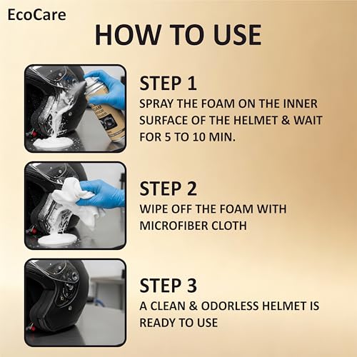 Image of EcoCare Helmet Cleaner | Waterless Visor Cleaning Spray for Inner Liner and Pads | 100% Safe for Hair & Skin |Anti-Fog Deodorizing Formula for Deep Cleaning & Visibility Boost for Riders 300ML