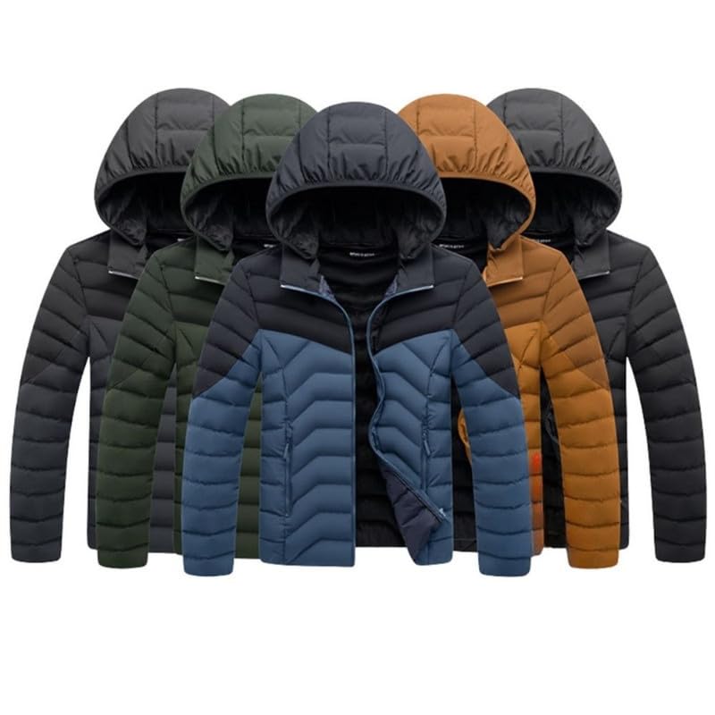 Image of Men's Lightweight Quilted Puffer Jacket with Hood Water-Repellent Windproof Cotton Coat