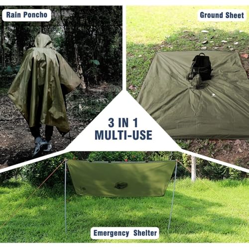 3 In 1 Multi-use Heavy Duty Rain Poncho for Backpacking Waterproof Lightweight Adult Camping Raincoat for Men Women3