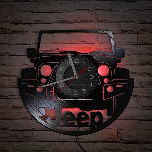 Smotly Reloj de pared de vinilo, diseño de jeep japonés, reloj de pared vintage con función de luz nocturna LED, reloj de pared silencioso para decoración del hogar (con luz)