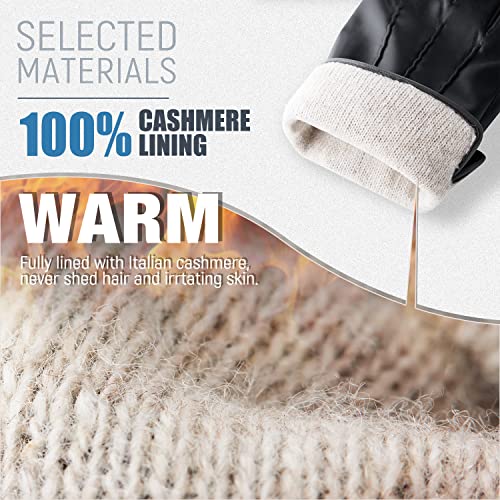 Image of Winter Leather Gloves for Men,Touchscreen Snow Driving Gloves with Cashmere Lining for Motorcycle Driving Riding