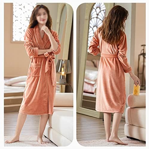 冬の女性のフリースパジャマ太い暖かい長袖ローブ女性の睡眠服のナイトウェア (Color : Orange, Size 【南部】 :