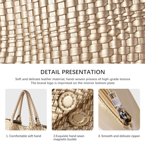Image of Woven Tote Bag Womens Purse Vegan Leather Shoulder Handbags Fashion Summer Beach Tote Bags Large Travel Totes