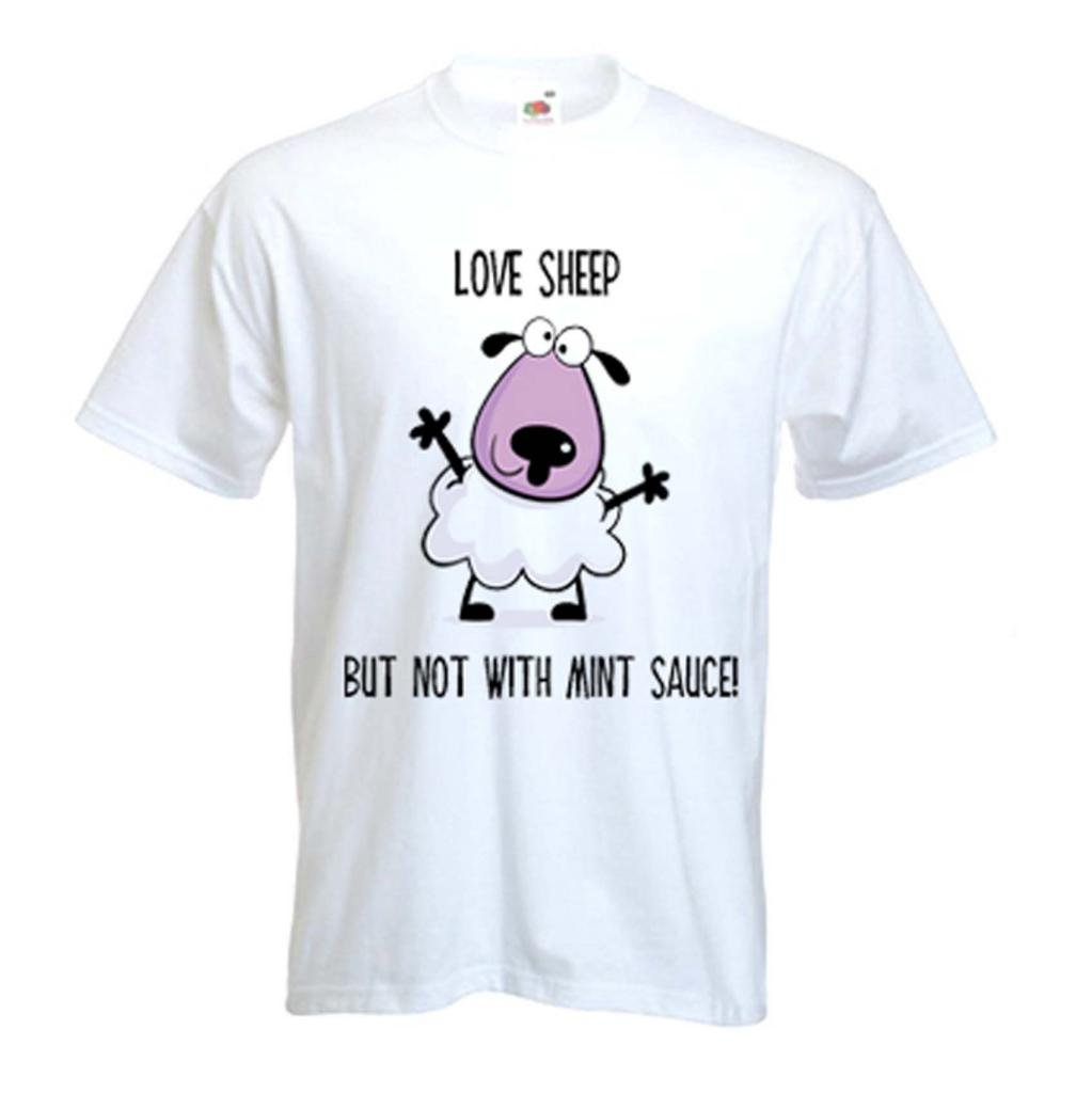 Tribal T-Shirts Men's White Love Sheep But Not With Mint Sauce Vegetarian T-Shirt (Medium)