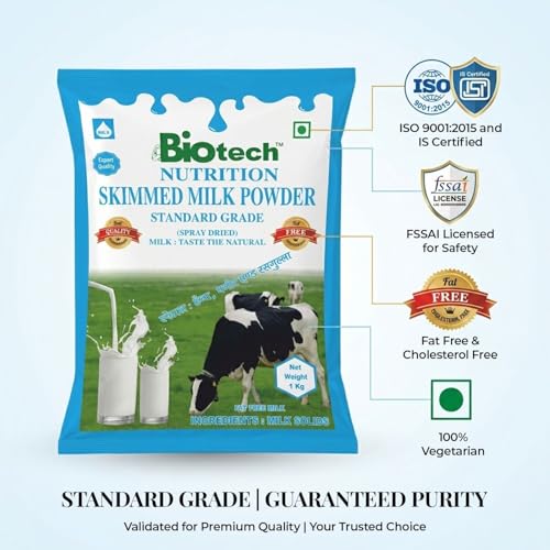 Image of Biotech Nutrition Skimmed Milk Powder Dairy Beverage Tea Coffee Cooking Bakery Ingredient Mix | 1 kg