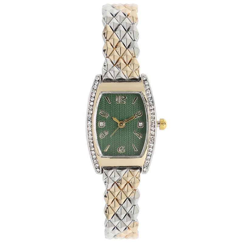 Women's The Quilted Regent Oblong Watch | Multicolour Stainless Steel Strap | Emerald Green Dial | One-Size | Foldover Closure | Quartz | Analogue | Wrist Belt Watch for Female and Girls-image-1