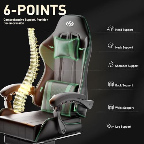 HLDIRECT Gaming Chair for Adults, Ergonomic Computer Chair with Footrest & Linkage Armrest, High Back Gamer Chair with Lumbar Support, Adjustable Game Chair, 360° Swivel, 300LBS (B image 1