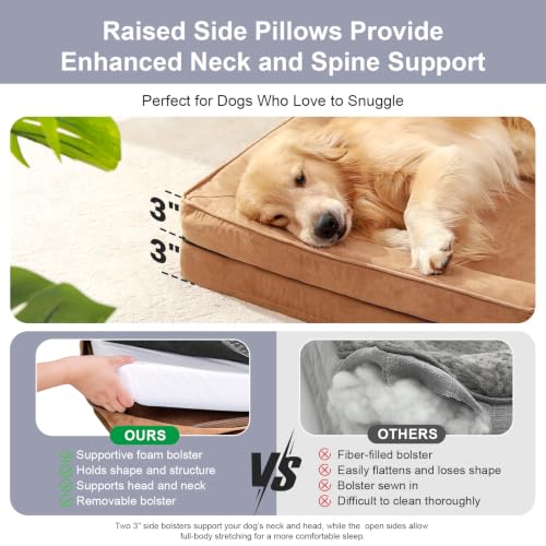 Image of Rainmr Microsuede Dog Bed Orthopedic Washable - Small Medium XLarge Dogs - Memory Foam Couch Sofa with Waterproof Removable Cover, 30x20 Inches, Khaki