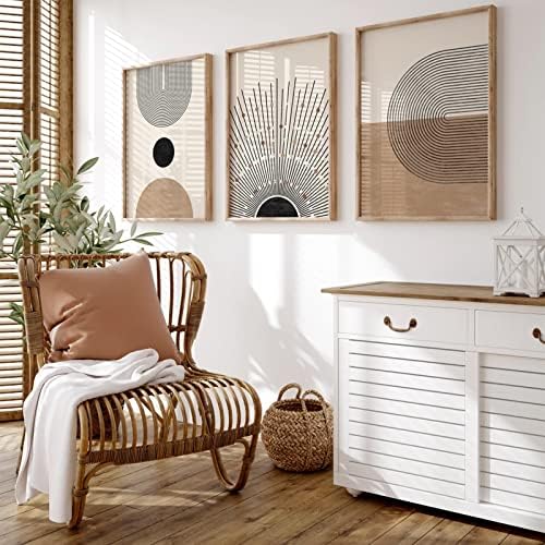 Mid Century Modern Wall Art Set of 3 Neutral Boho Art Prints Abstract Geometric Wall Art Picture Black Beige Terracotta Minimalist Painting Canvas Artwork for Living Room Bedroom 16x24 Inch UNFRAMED