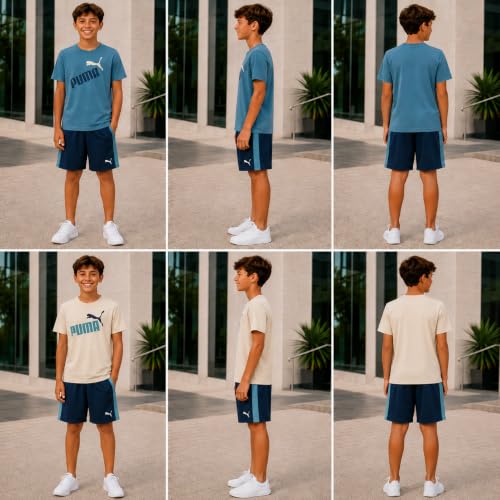 Image of PUMA Boys Active Shorts Set - 3 Piece Performance T-Shirt, Dry Fit Tank Top, and Gym Shorts - Activewear Set for Boys (4-16)