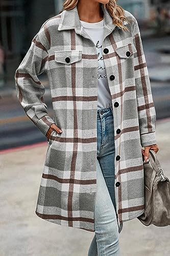 Image of PRETTYGARDEN Womens Plaid Shacket Jacket Flannel Shirts