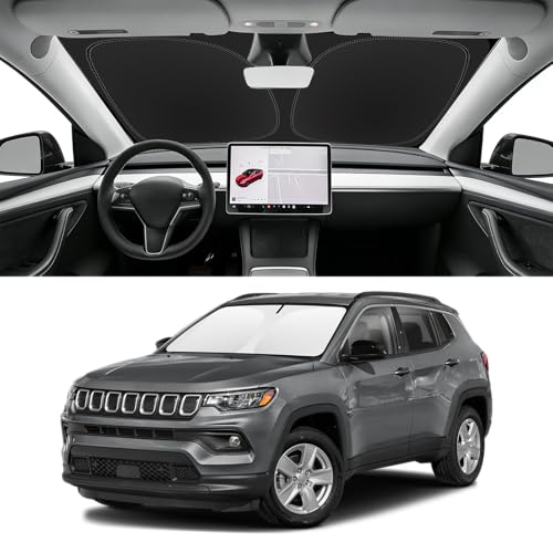 SLOGENTO Custom Fit Windshield Sun Shade for Jeep Compass 2017-2025, Blocks UV & Heat, Front Window...