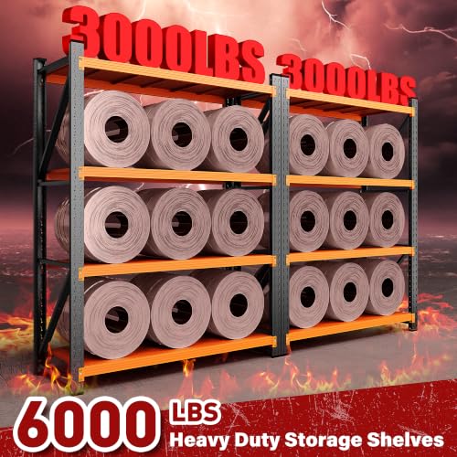 Image of SISESOL Set of 2 48 inch Wide Heavy Duty Garage Shelving Units,3000LBS 24 Deep Storage Shelves,Orange Metal Garage Shelves,Large Storage Rack,70 High Steel Shelf,Industrial Shelving for Shop,Warehouse