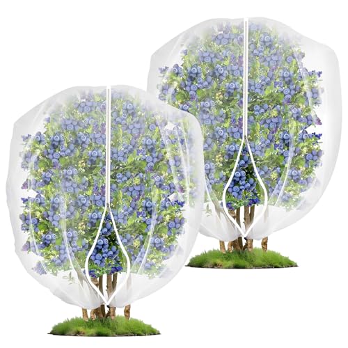 2PCS 4 x 5 ft Fruit Tree Netting Cover with Zipper and Drawstring Garden Insect Netting Plant Cover Transparent Bird Plant Barrier Flower Fruit Mesh Screen for Preventing Deer Squirrel Bug