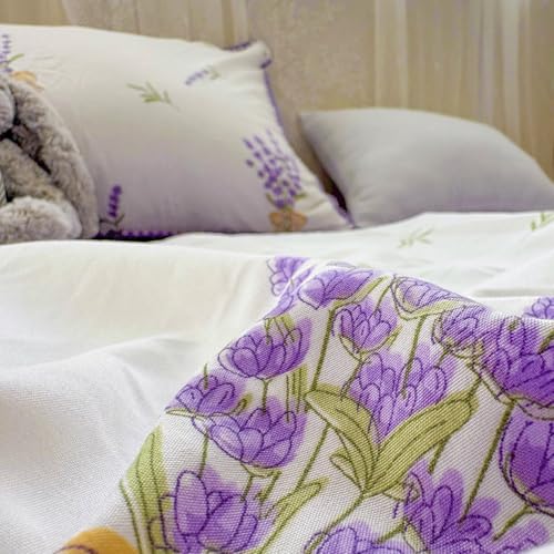 Image of Floral Duvet Cover Set Queen Purple White Floral Print Bedding Set with Zipper Closure 3Pcs Reversible Garden Style Flower Botanical Comforter Cover Set for Girls Women and 2 Pillowcases