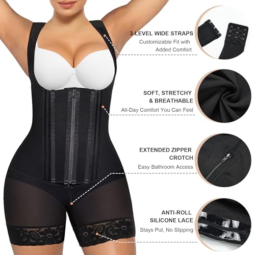 Image of SHAPERX Fajas Colombianas Shapewear for Women Tummy Control Body Shaper Postpartum Butt Lifter with Zipper and Hooks