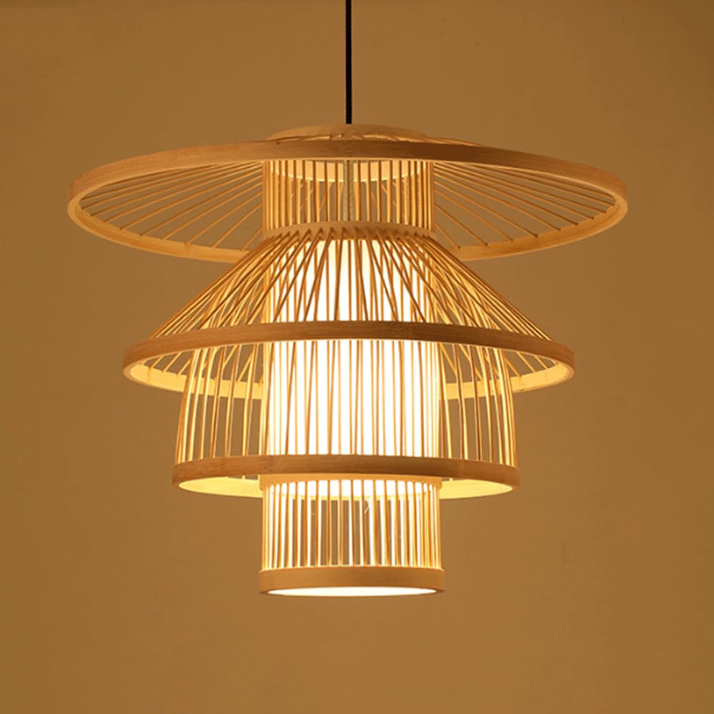 YNAHZAOK Wicker Rattan Lights Shades Pendant Lights, Bamboo Rattan Hanging Lamp Adjustable Boho Pendant Lamp Basket Handmade Woven Basket Lamp for Living Room Bedroom Dining Kitchen Hallway