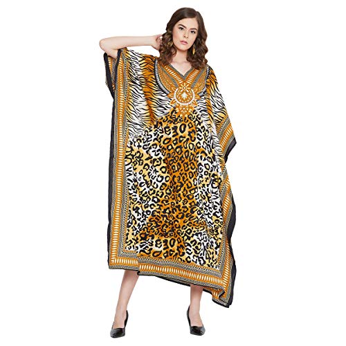 Image of Oussum Women Plus Size Kaftan Kimono Loose Maxi summer dresses for women Beach 3 /4 Sleeve Casual lounge dress Boho
