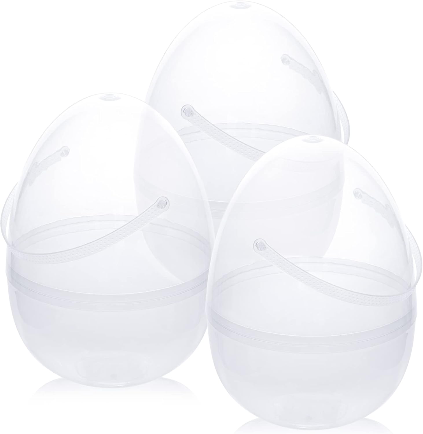 KI Store 3pcs Clear Giant Easter Egg with Handle 10-Inch Plastic Fillable Jumbo Eggs Clear Easter Egg Hunt Basket for Hunting Surprise