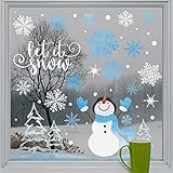 Yovkky Snowflakes Snowman Window Clings 9 Sheets, Let it Snow Quote Stickers Decal Decor for Glass, 2024 New Year Christmas Home Kitchen Winter Holiday Decorations