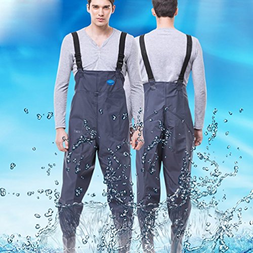 Foto von Sport Tent-Wathose, Anglerhose, professionelle wasserdichte Teichhose mit eingearbeiteten Stiefeln gestrickte/PVC bis Brust Waders Gr. 44