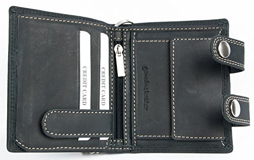 FLW Men's Dark Grey Biker's Pocket Sized Genuine Leather Wallet with a Chain to Hang2