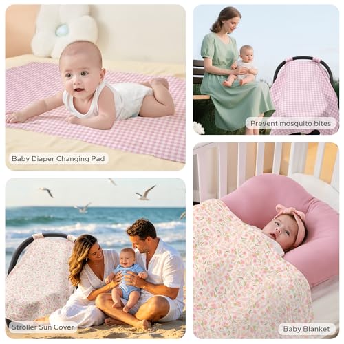 Image of SERAPHY Muslin Car Seat Cover Baby, Universal Carseat Covers Baby Girl Boy | 100% Muslin Cotton, Universal Fit, Breathable, Soft Infant Car Seat Canopy, For Boys and Girls, Sun & Wind Protection