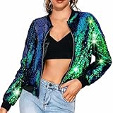 EVILD Sequin Bomber Jackets Green Sparkly Jacket Glitter Rave Outfits for Women