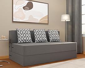 Adorn India Easy 3 Seater Sofa Cum Bed (Rhombus Pattern) Chennile Fabric - Washable Cover - Including 3 Cushion - Size 5' x 6' Ft (Grey Color) Perfect for Home & Office for Guests
