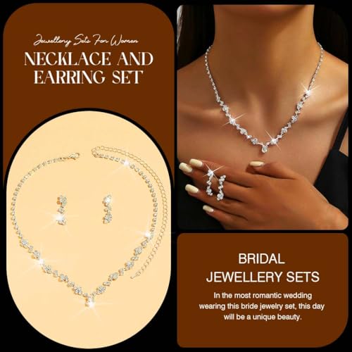 Unicra - Conjunto de collar y pendientes de plata con diamantes de imitación para novia.. 3 Unicra - Conjunto De Collar Y Pendientes De Plata Con Diamantes De Imitación Para Novia..