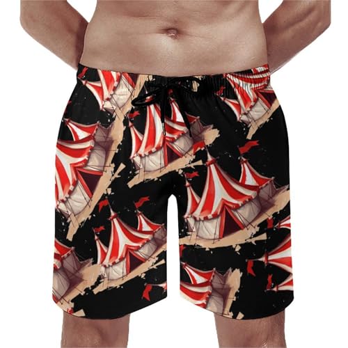 Clown Lion Fire Ring Acrobat Men's Swim Trunks Quick Dry Board Shorts Hawaiian Beach Shorts With Pocket