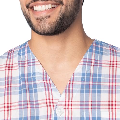 Image of Fruit of the Loom Men's Broadcloth Short Sleeve Top and Long Pants Pajama Set