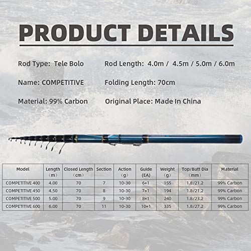 텔레스코픽 보로 낚싯대 4 4.5 5 6M 고탄소 송어 여행 울트라 라이트 스피닝 플로트 낚시 10-30G 고강도