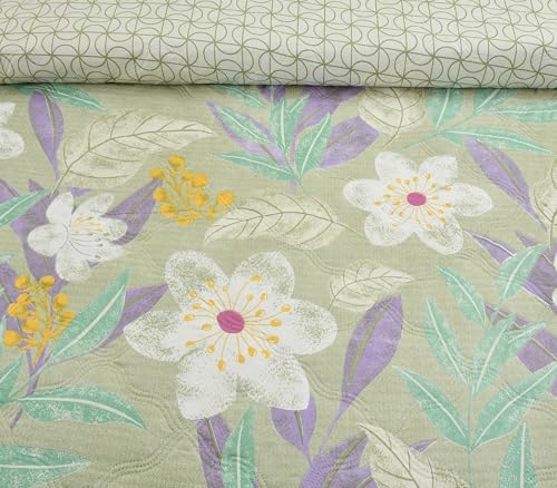 Image of IVAZA Luxury Ultrasonic Punch AC Comforter Blanket - Quilted Microfiber Floral Pattern, Lightweight Breathable All‑Season Blanket for Bedroom, Travel (Singled Bed,228x152 CM) Green White Rose
