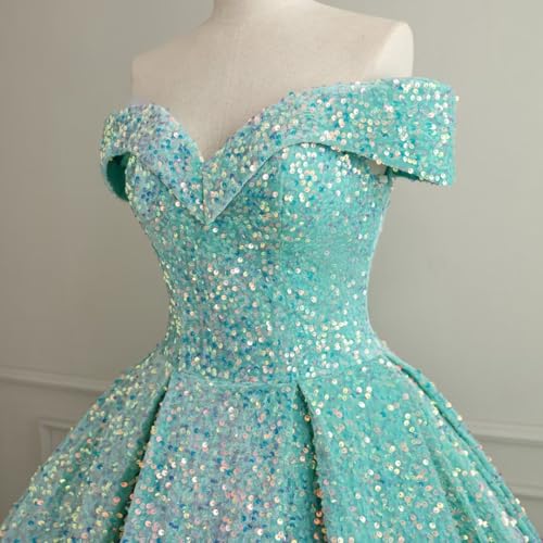 Off Shoulder Sequin Prom Dresses for Teens Plus Size Ball Gown Sparkly Quinceanera Dresses Formal Evening Gowns3